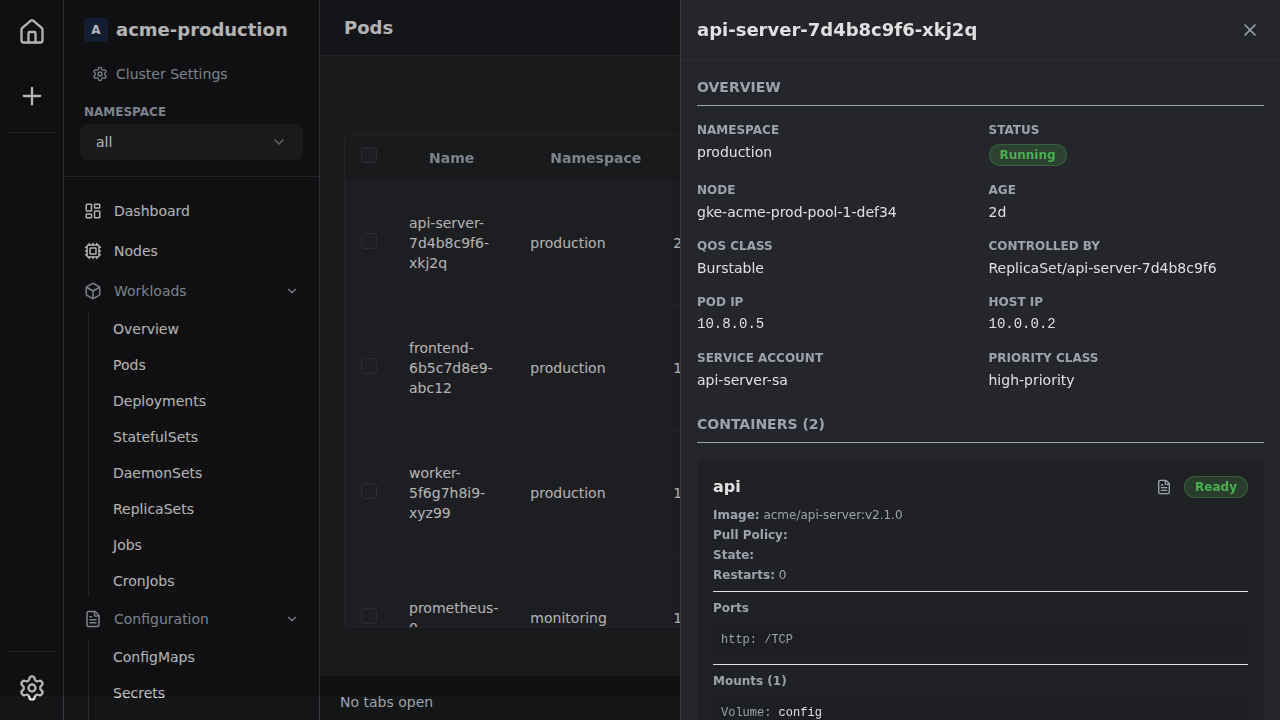 Pod detail side panel